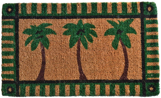 18" X 30" Brown and Green Coir Palm Tree Outdoor Door Mat