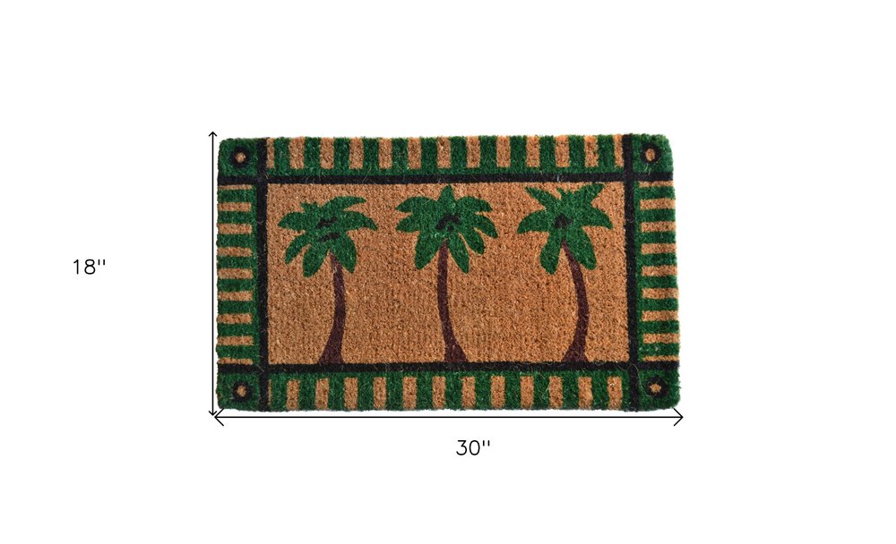 18" X 30" Brown and Green Coir Palm Tree Outdoor Door Mat