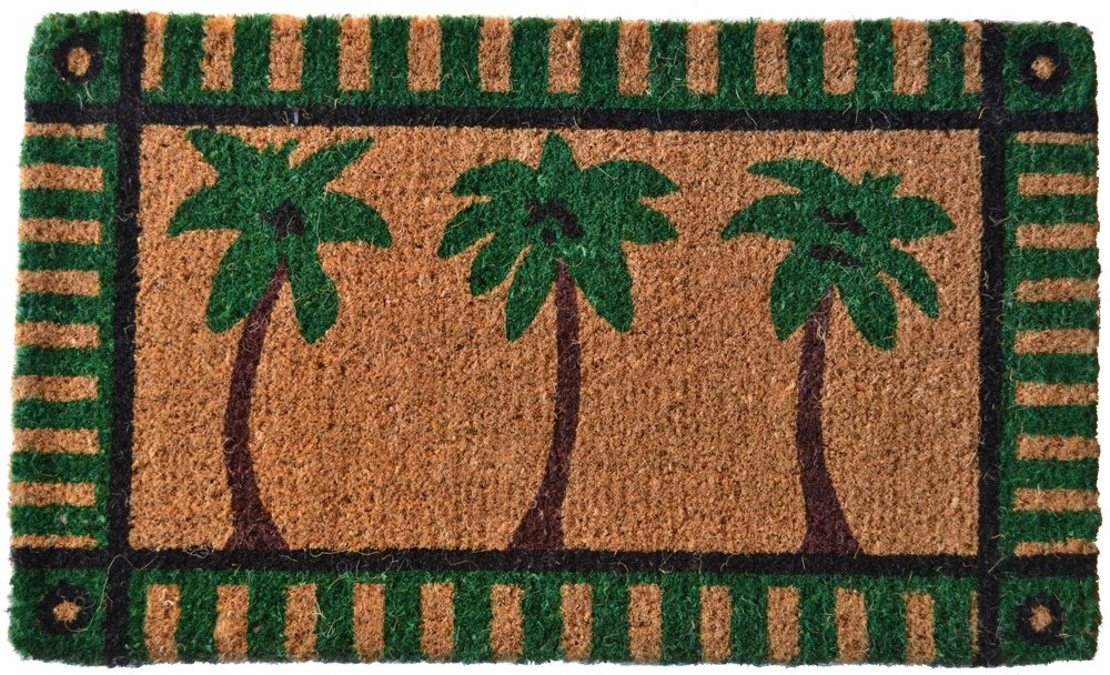 18" X 30" Brown and Green Coir Palm Tree Outdoor Door Mat