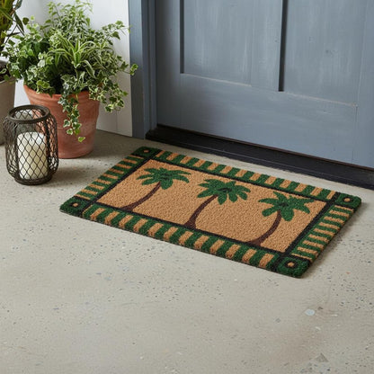 18" X 30" Brown and Green Coir Palm Tree Outdoor Door Mat