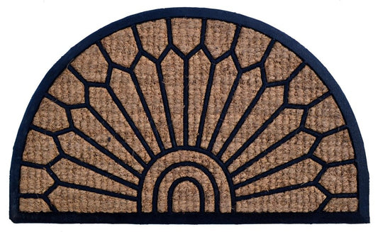 18" X 30" Brown and Black Rubber Geometric Outdoor Semi Circle Door Mat