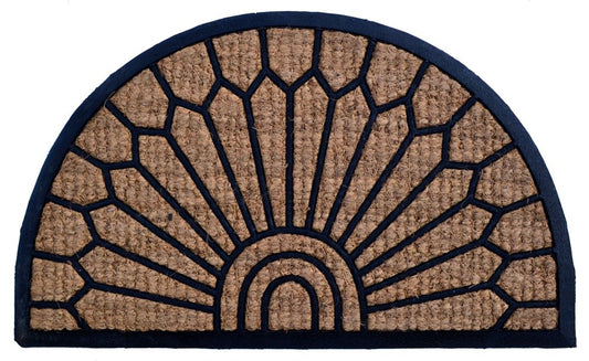 18" X 30" Brown and Black Rubber Geometric Outdoor Semi Circle Door Mat