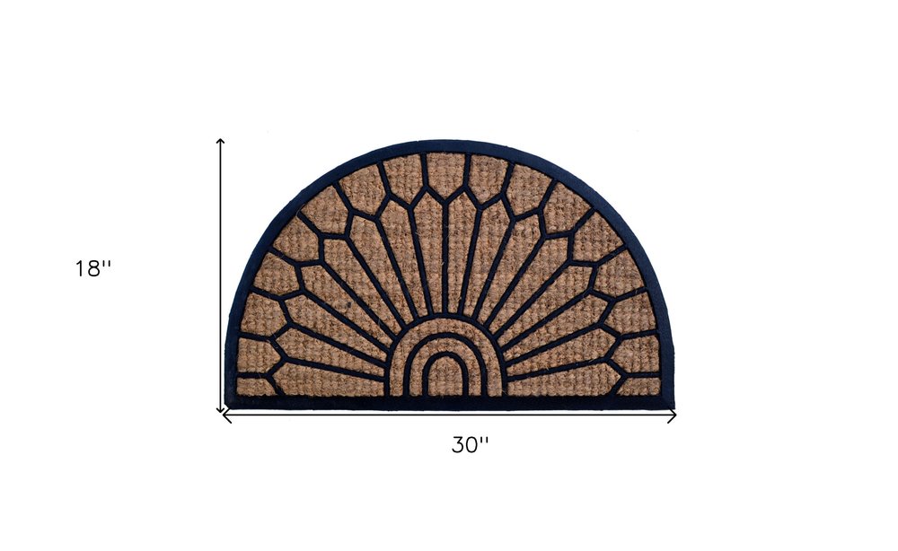 18" X 30" Brown and Black Rubber Geometric Outdoor Semi Circle Door Mat