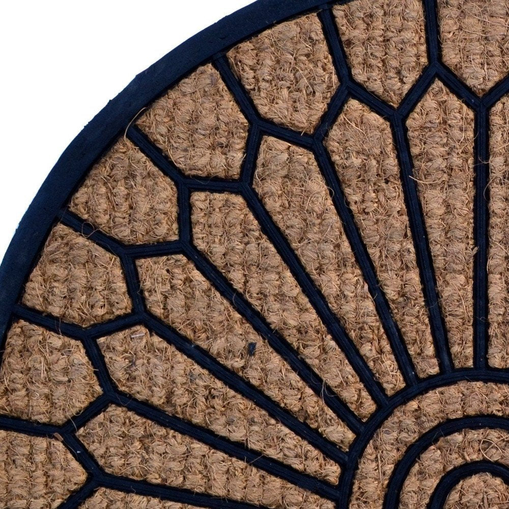 18" X 30" Brown and Black Rubber Geometric Outdoor Semi Circle Door Mat