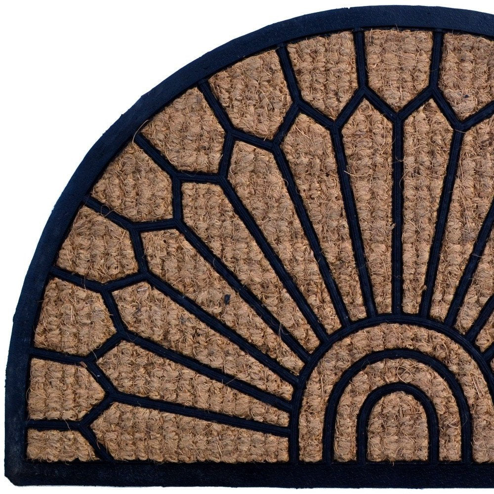 18" X 30" Brown and Black Rubber Geometric Outdoor Semi Circle Door Mat