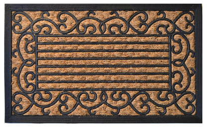 18" X 30" Brown and Black Rubber Scrollwork Outdoor Door Mat
