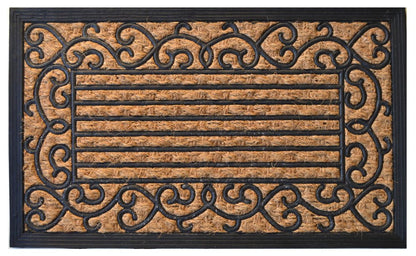 18" X 30" Brown and Black Rubber Scrollwork Outdoor Door Mat