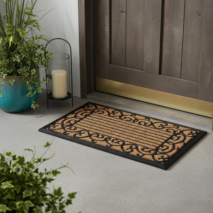 18" X 30" Brown and Black Rubber Scrollwork Outdoor Door Mat