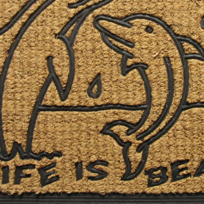18" X 30" Brown and Black Rubber And Coir Dolphin Life is Beautiful Outdoor Door Mat
