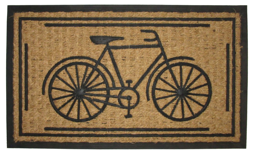 18" X 30" Brown and Black Rubber And Coir Bicycle Outdoor Door Mat