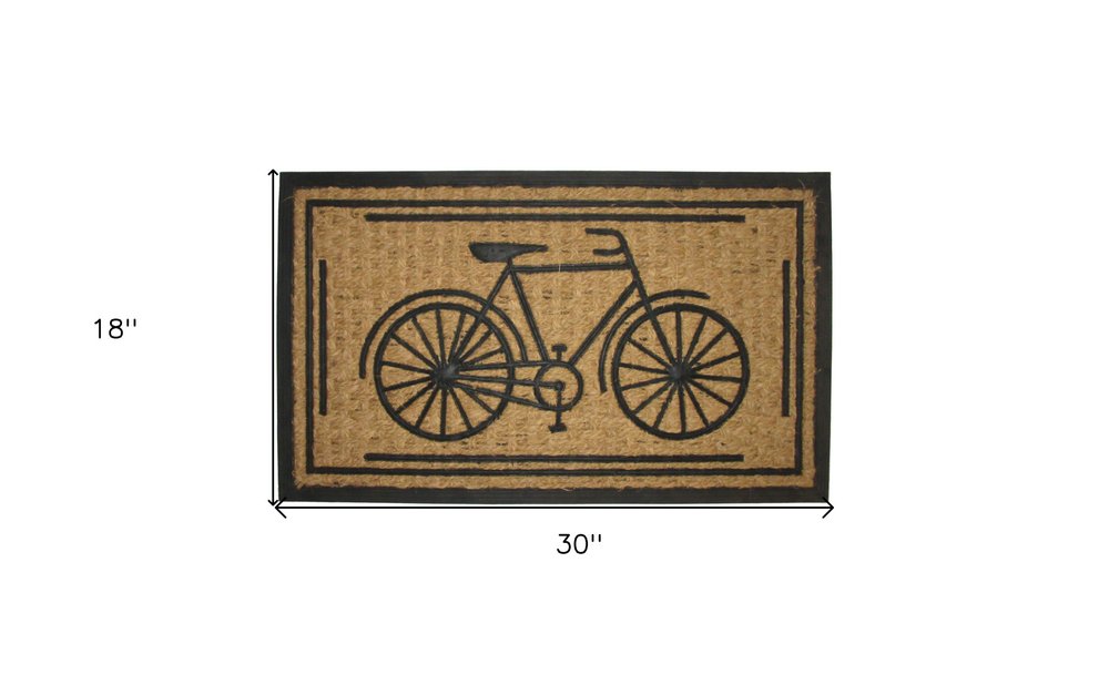 18" X 30" Brown and Black Rubber And Coir Bicycle Outdoor Door Mat
