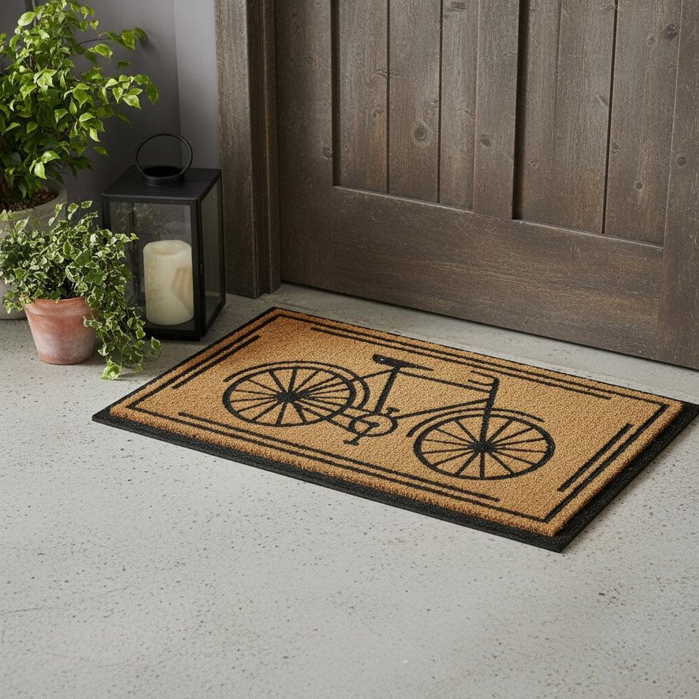 18" X 30" Brown and Black Rubber And Coir Bicycle Outdoor Door Mat