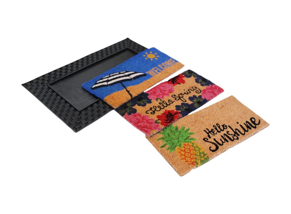 18" X 30" Brown And Black Spring Summer Outdoor Rubber And Coir Door Mat With Insert