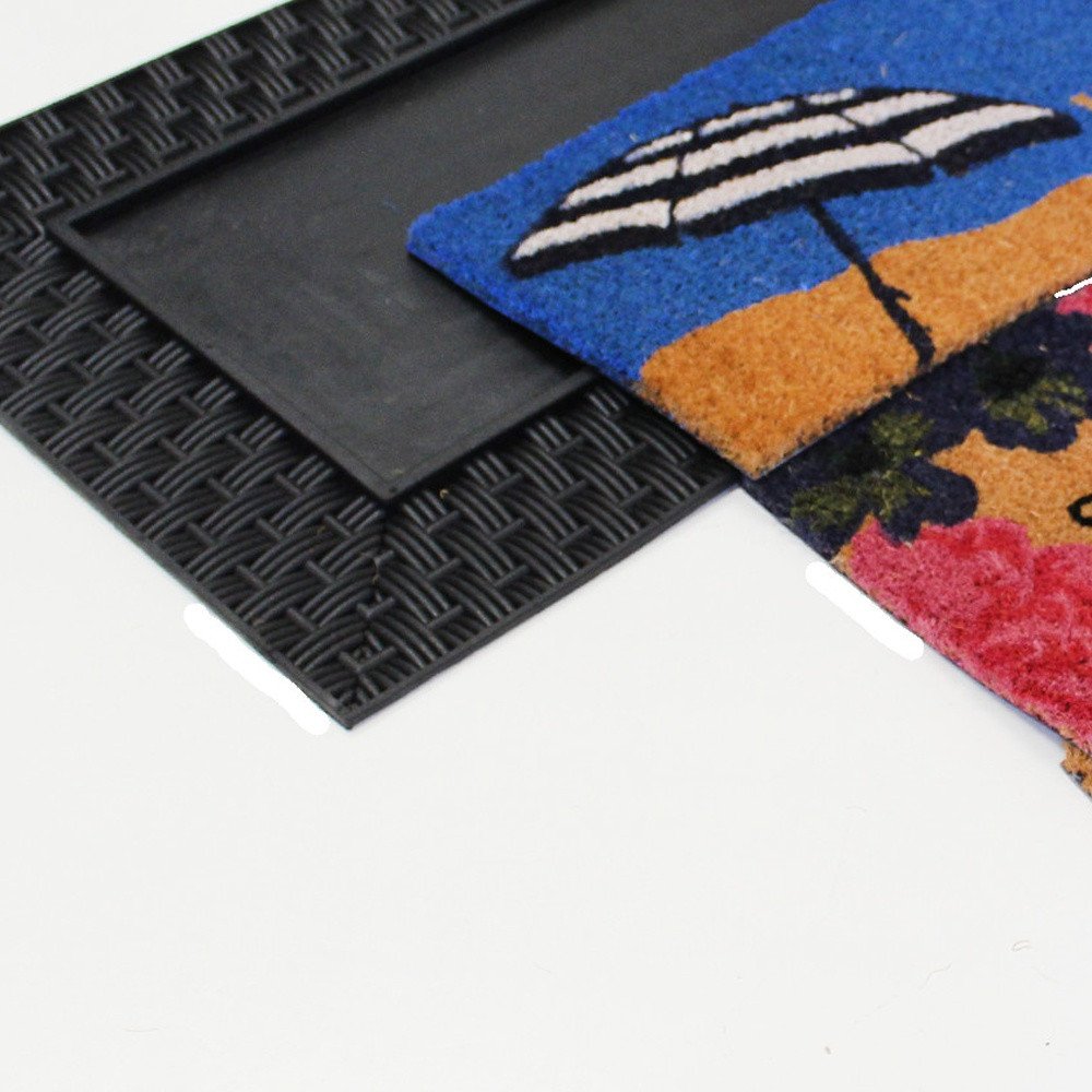 18" X 30" Brown and Black Rubber and Coir Spring Summer Outdoor Door Mat With Inserts