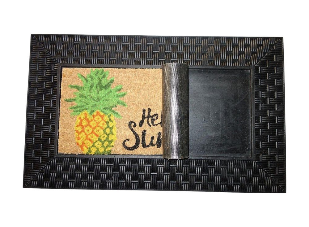 18" X 30" Brown And Black Spring Summer Outdoor Rubber And Coir Door Mat With Insert