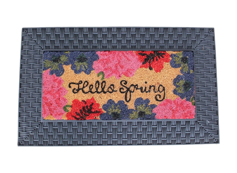 18" X 30" Brown And Black Spring Summer Outdoor Rubber And Coir Door Mat With Insert