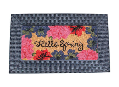 18" X 30" Brown And Black Spring Summer Outdoor Rubber And Coir Door Mat With Insert