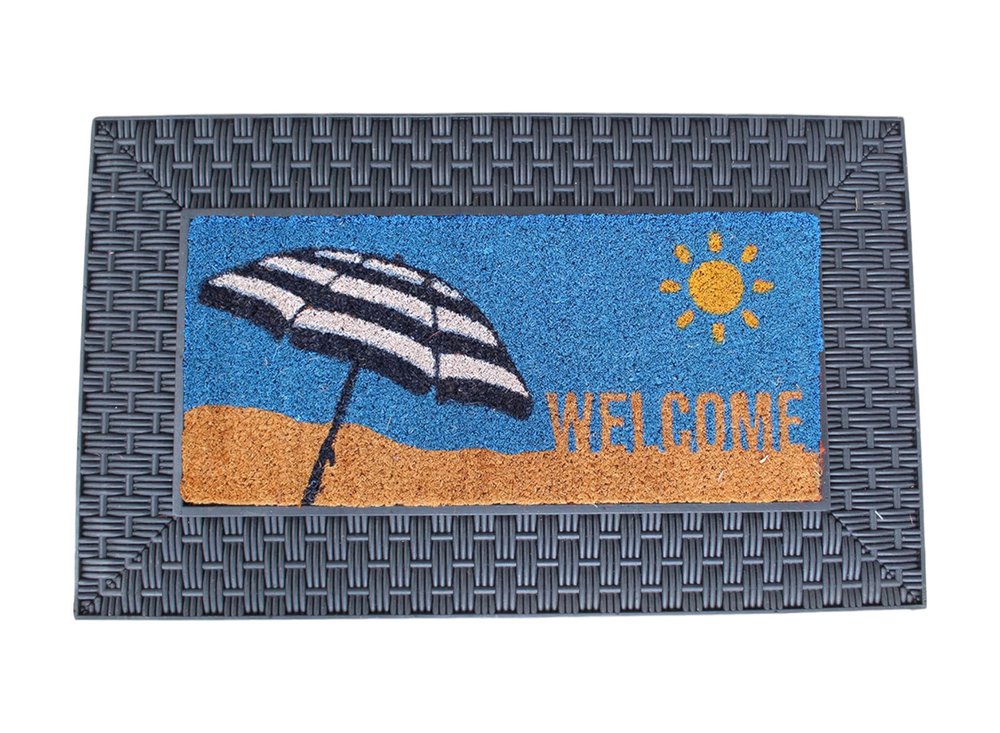 18" X 30" Brown And Black Spring Summer Outdoor Rubber And Coir Door Mat With Insert