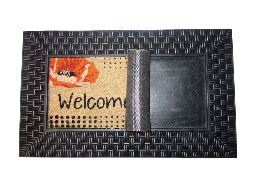 18" X 30" Brown And Red Christmas Holiday Merry Christmas Outdoor Rubber And Coir Door Mat With Insert