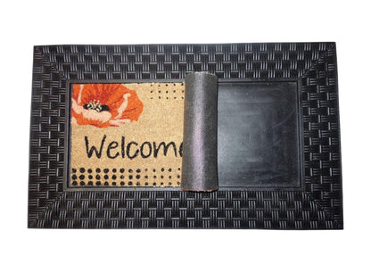 18" X 30" Brown And Red Christmas Holiday Merry Christmas Outdoor Rubber And Coir Door Mat With Insert