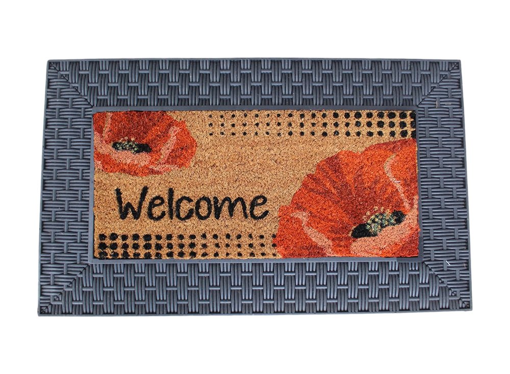 18" X 30" Brown And Red Christmas Holiday Merry Christmas Outdoor Rubber And Coir Door Mat With Insert