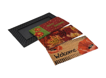 18" X 30" Brown And Red Christmas Holiday Merry Christmas Outdoor Rubber And Coir Door Mat With Insert