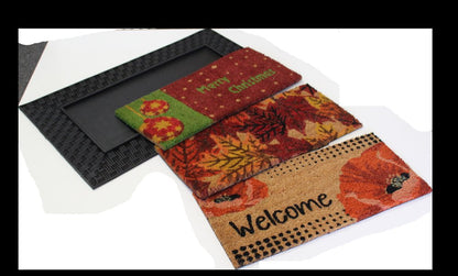 18" X 30" Brown And Red Christmas Holiday Merry Christmas Outdoor Rubber And Coir Door Mat With Insert