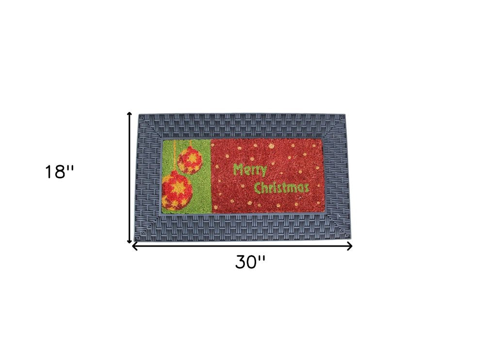 18" X 30" Brown And Red Christmas Holiday Merry Christmas Outdoor Rubber And Coir Door Mat With Insert