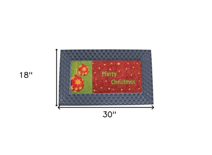 18" X 30" Brown And Red Christmas Holiday Merry Christmas Outdoor Rubber And Coir Door Mat With Insert
