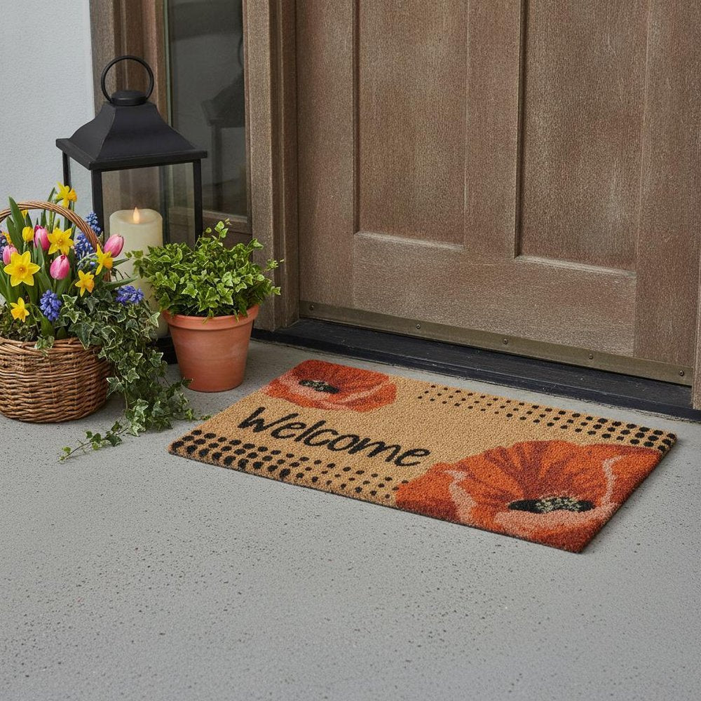 18" X 30" Brown And Red Christmas Holiday Merry Christmas Outdoor Rubber And Coir Door Mat With Insert