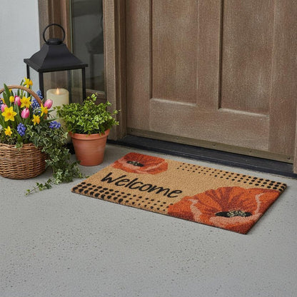 18" X 30" Brown And Red Christmas Holiday Merry Christmas Outdoor Rubber And Coir Door Mat With Insert