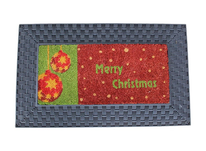 18" X 30" Brown And Red Christmas Holiday Merry Christmas Outdoor Rubber And Coir Door Mat With Insert
