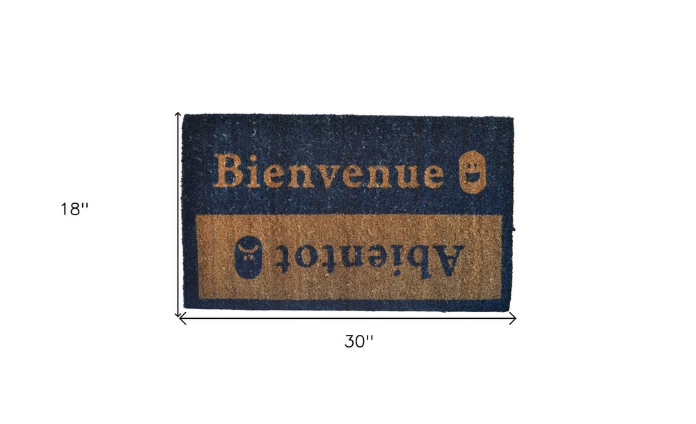 18" X 30" Brown and Blue Coir Bienvenue Abientot Outdoor Door Mat