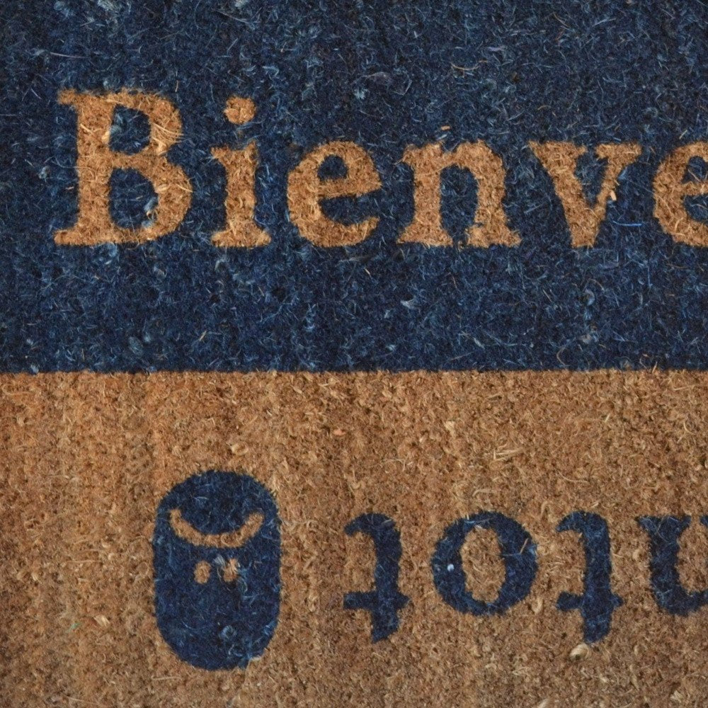 18" X 30" Brown and Blue Coir Bienvenue Abientot Outdoor Door Mat