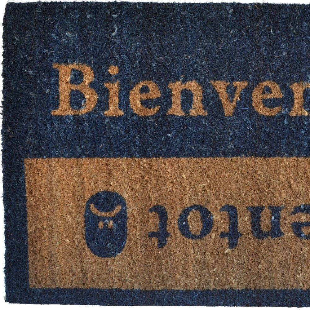 18" X 30" Brown and Blue Coir Bienvenue Abientot Outdoor Door Mat