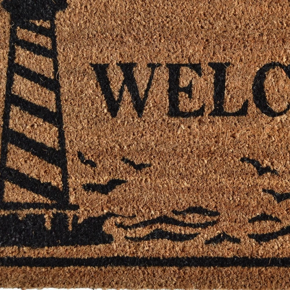 18" X 30" Brown and Black Coir Lighthouse Welcome Outdoor Door Mat