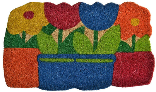 18" X 30" Blue and Red Coir Floral Outdoor Door Mat