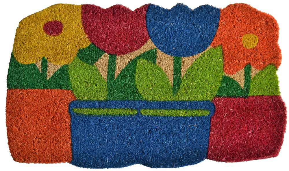 18" X 30" Blue and Red Coir Floral Outdoor Door Mat