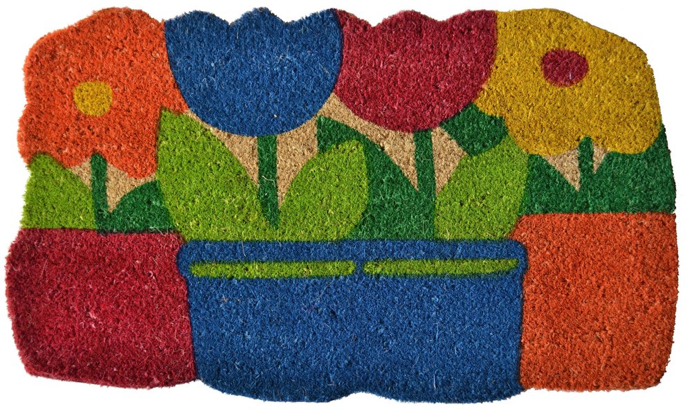 18" X 30" Blue and Red Coir Floral Outdoor Door Mat