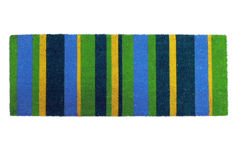 18" X 48" Green and Black Coir Striped Outdoor Door Mat