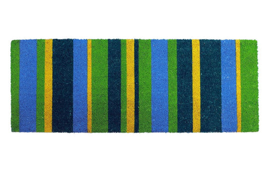 18" X 48" Green and Black Coir Striped Outdoor Door Mat