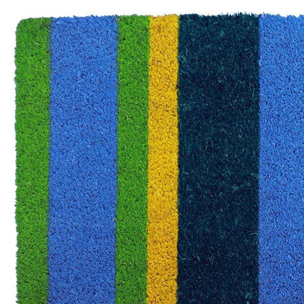 18" X 48" Green and Black Coir Striped Outdoor Door Mat