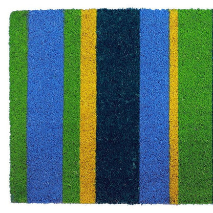 18" X 48" Green and Black Coir Striped Outdoor Door Mat
