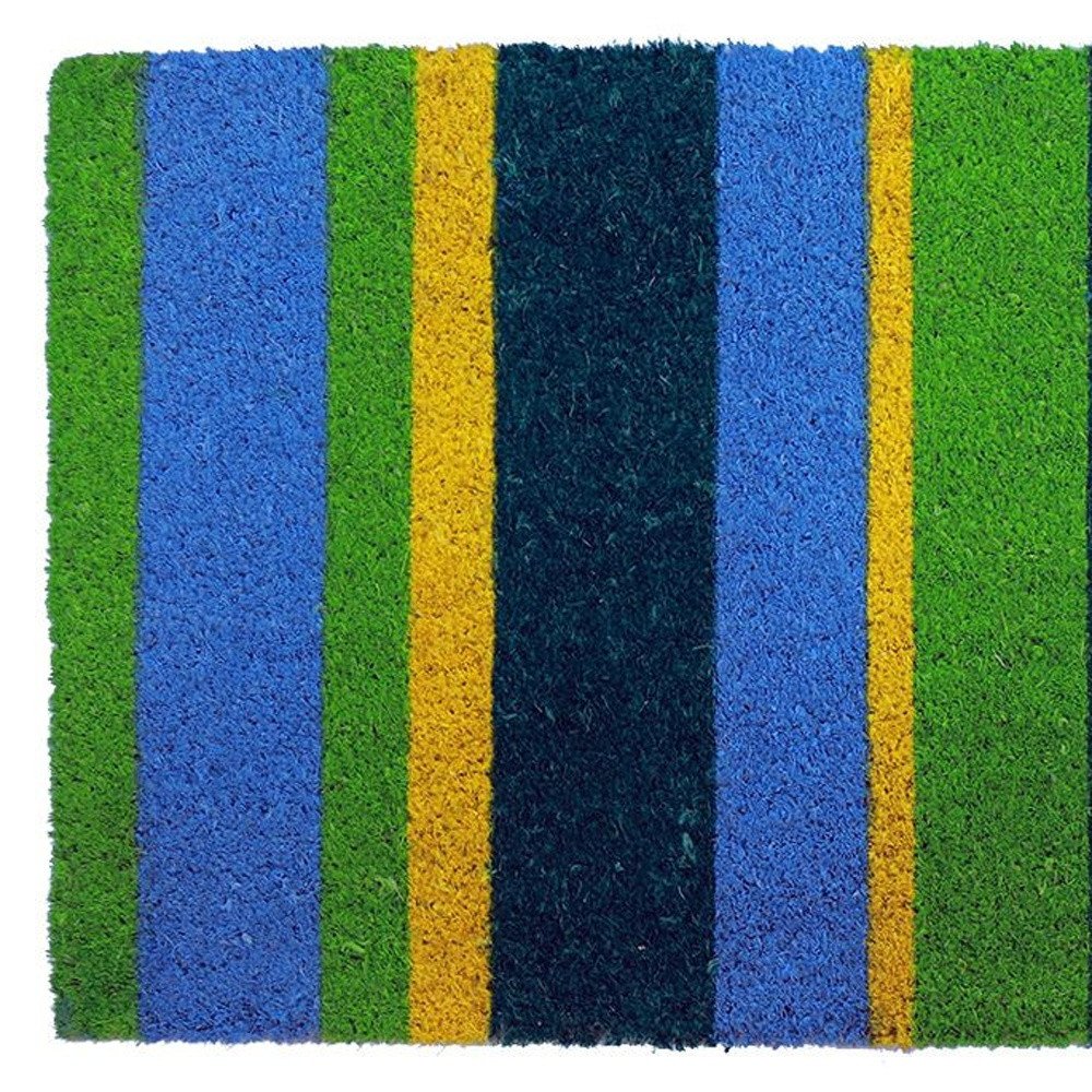 18" X 48" Green and Black Coir Striped Outdoor Door Mat