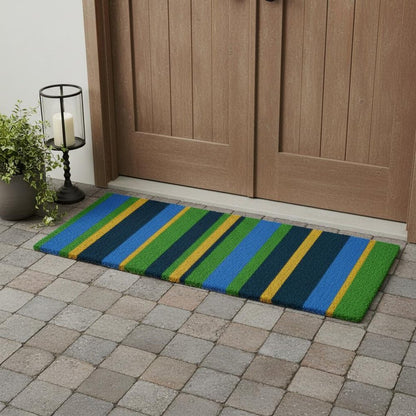 18" X 48" Green and Black Coir Striped Outdoor Door Mat