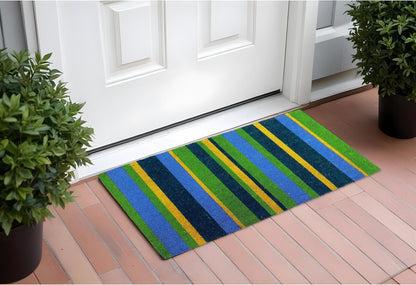 18" X 48" Green and Black Coir Striped Outdoor Door Mat