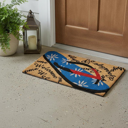18" X 30" Red White and Blue Coir Flip Flop Welcome Outdoor Door Mat