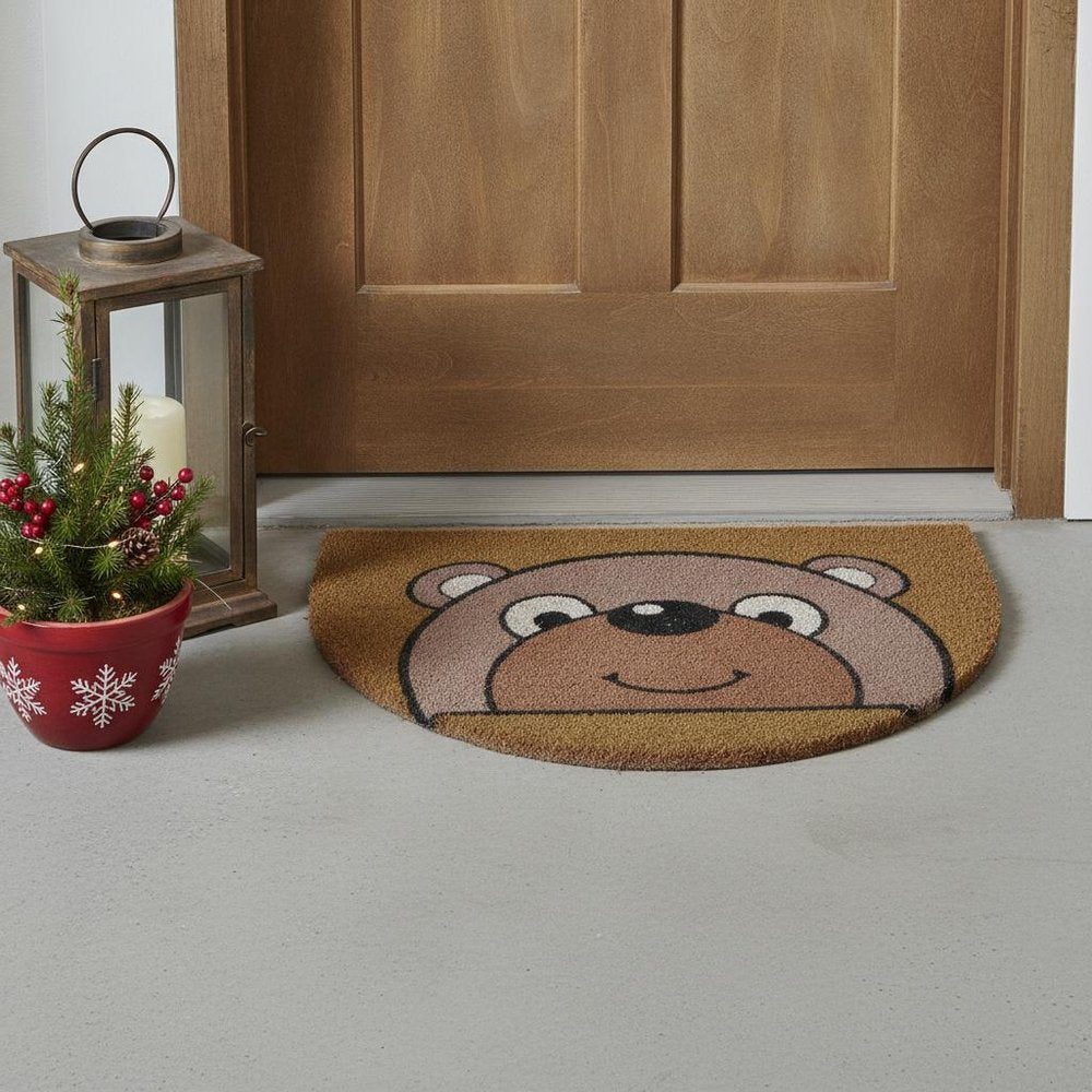 18" X 30" Brown Bear Semi Circle Outdoor Coir Door Mat