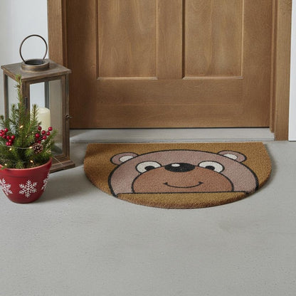 18" X 30" Brown Bear Semi Circle Outdoor Coir Door Mat