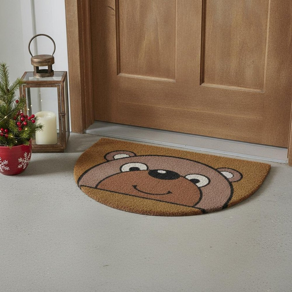 18" X 30" Brown Bear Semi Circle Outdoor Coir Door Mat